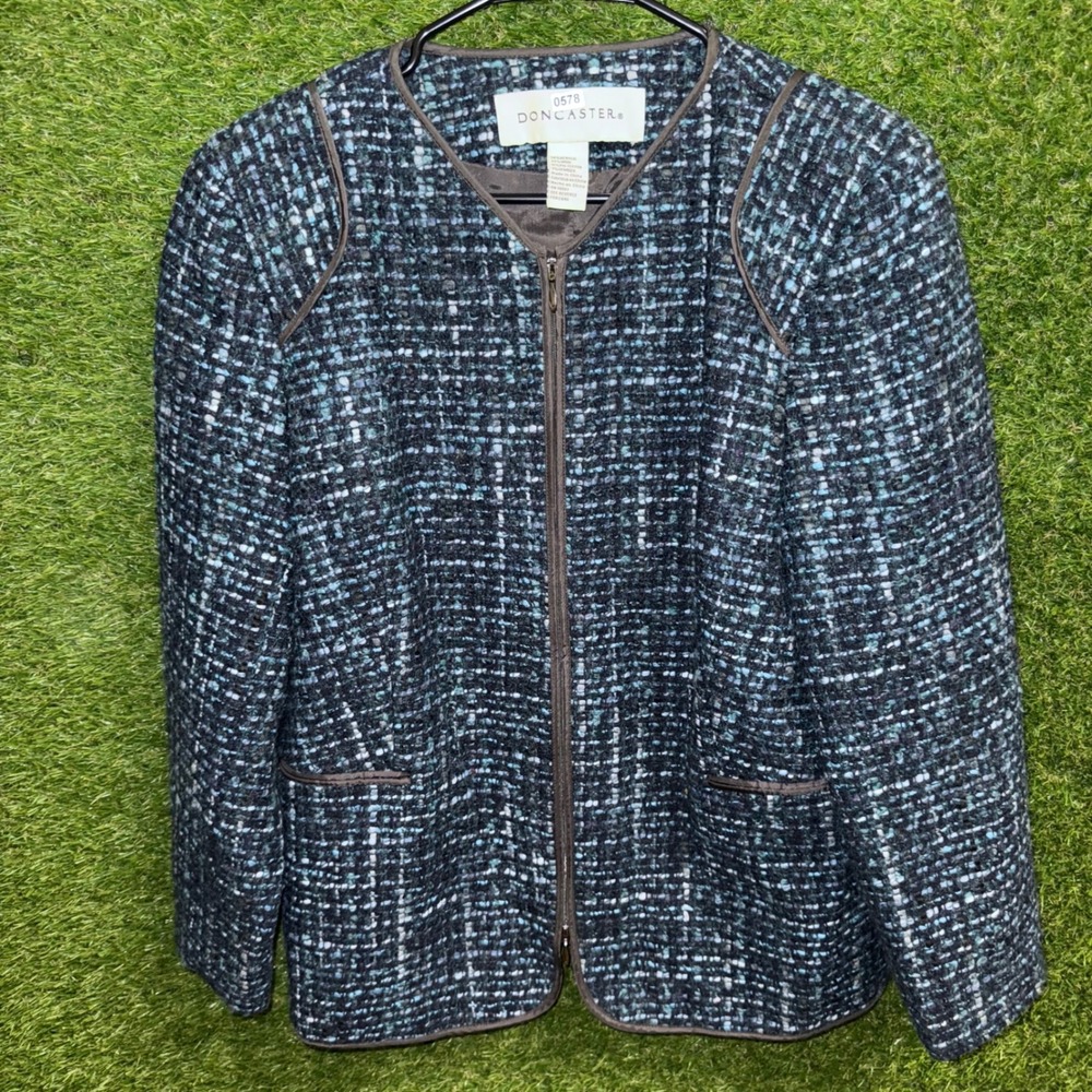 Doncaster Women's 12W Blue Tweed Wool Blend Blazer Jacket Career Work